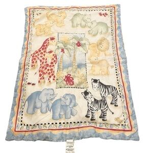 Vintage Jungle Baby Blanket Crib Quilt Safari Animal Elephant Giraffe Zebra Lion
